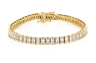 Diamond Bezel Baguette Link Bracelet 14k Solid Gold 6.70ctw