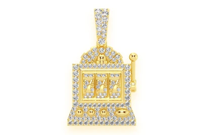 Casino Slot Machine Diamond Pendant 14k Solid Gold 0.66ctw