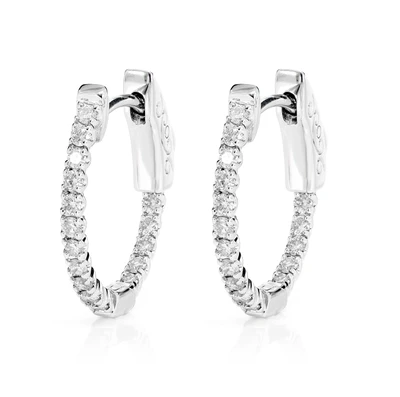 Diamond Inside Outside Quick Release Hoop Earrings 14k Solid Gold 0.50ctw