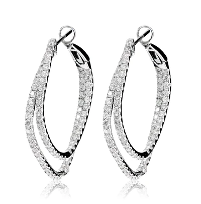 Diamond Uneven Inside-Outside Hoop Earrings 14k Solid Gold 2.75ctw
