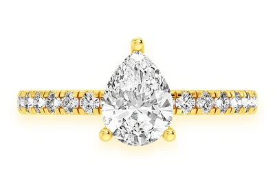Pear Solitaire One Row Under Halo Ring 14k   
