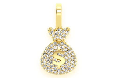 アクセサリー 14k YG Money Bag Pendant Icebox - Money Bag Diamond Pendant 14k Solid Gold 0.33ctw
