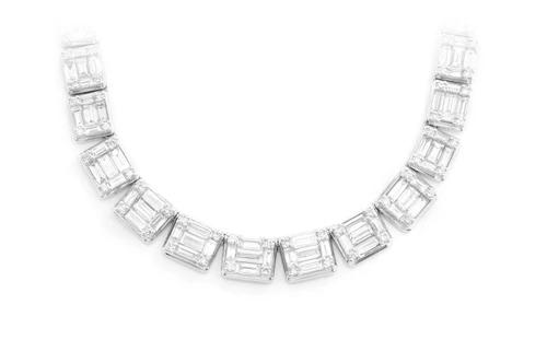 Icebox - Graduated Square Baguette Diamond Necklace 14k