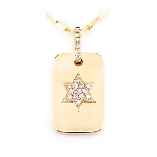 Icebox - Star Of David Dog Tag Diamond Necklace Attached 14k