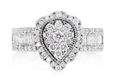 【King Ice】Baguette-Cut CLUSTER リング 2色 Icebox - 1.05ctw Floral Pear Cluster Baguette - Diamond