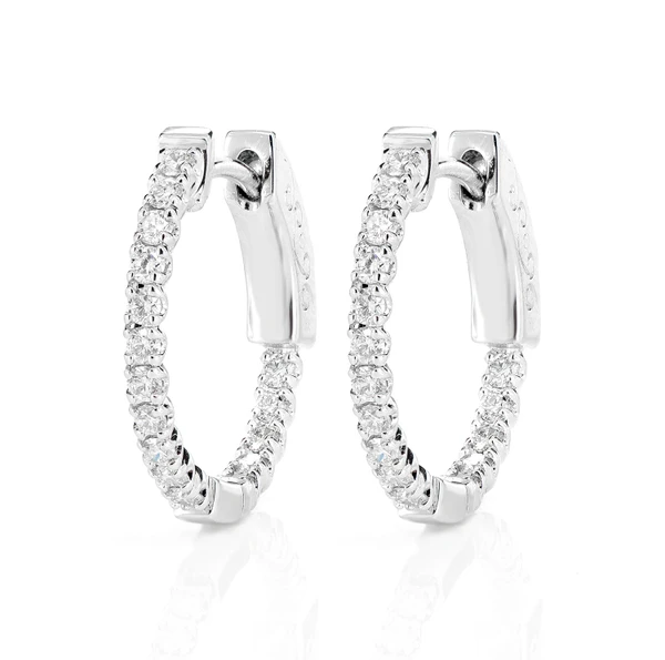 Diamond Inside Outside Quick Release Hoop Earrings 14k Solid Gold 0.50ctw