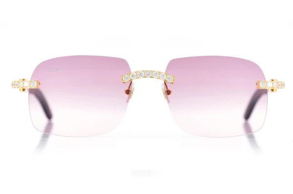 Cartier Glasses Iced Out Diamonds On Wood Rimless - Pink Fade Lens - 5.50ctw - Yellow Gold