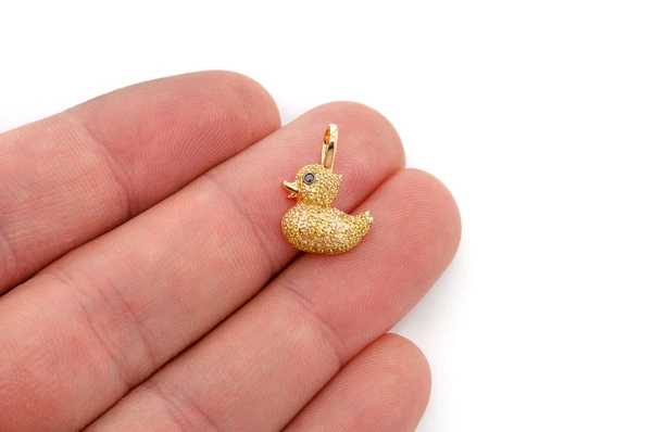 Rubber Ducky Yellow Diamond Pendant 14k Solid Gold 0.40ctw