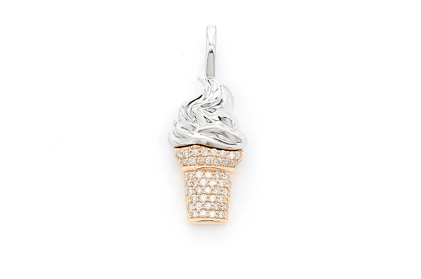 Ice Cream Diamond Pendant Two-Tone 14k Solid Gold .15ctw
