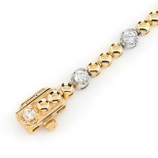 3pt Crown Set Beaded Diamond Link Bracelet 14k Solid Gold 0.60ctw