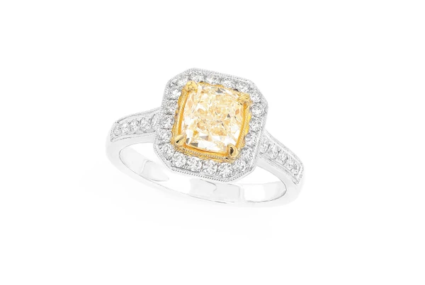 1.50ct Cushion Yellow Diamond - Millgrain Halo - Diamond Engagement Ring - All Natural