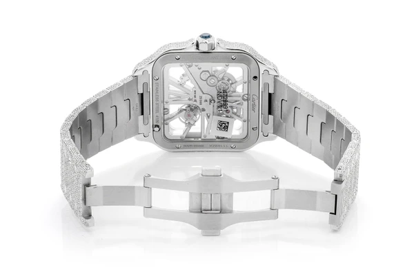 Cartier Santos De Cartier Skeleton 40MM Steel - 19.00ctw Fully Iced Out