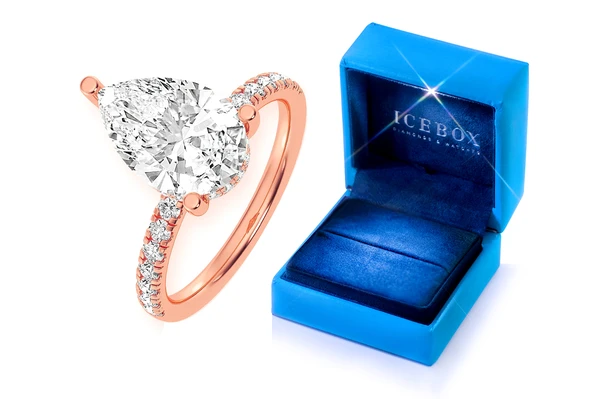 3.00ct Pear Solitaire - One Row Under Halo - Diamond Engagement Ring - All Natural