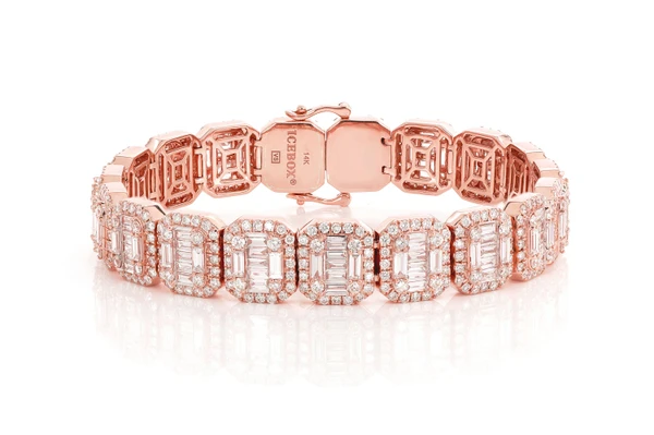 Baguette Raised Rectangular Link Bracelet 14k   19.00ctw