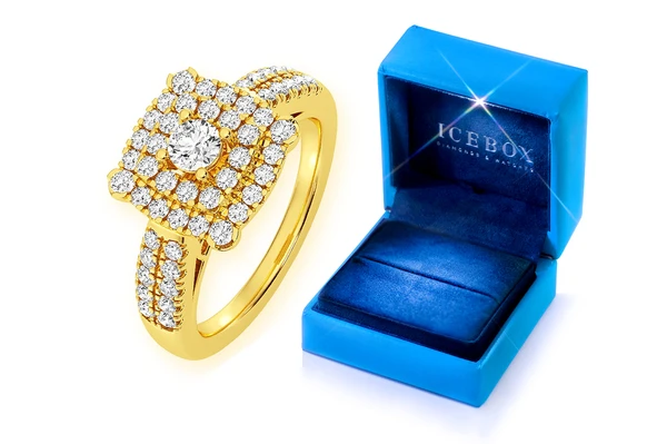 0.75ctw Square Double Halo - Diamond Engagement Ring - All Natural