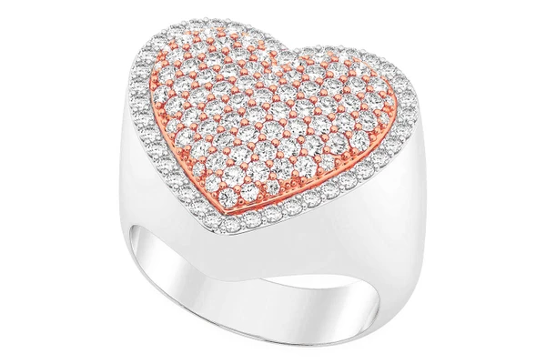 Heart Signet Diamond Ring 14k Solid Gold 1.40ctw