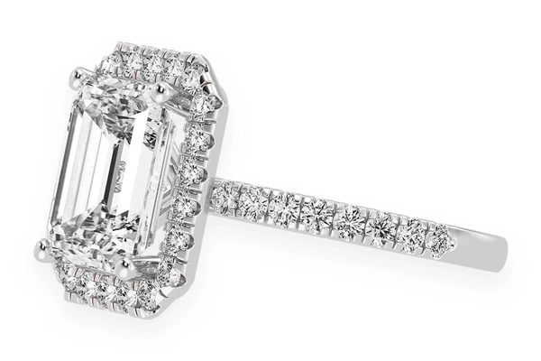 Thav - 3.00ct Emerald Solitaire - Scallop Halo One Row - Diamond Engagement Ring - All Natural Vs Diamonds
