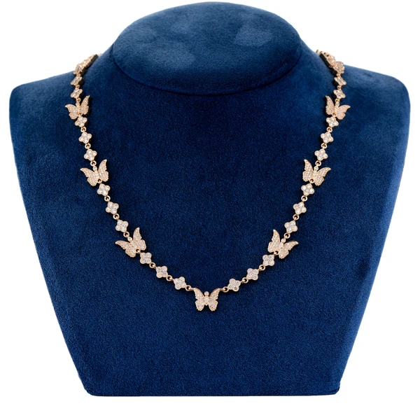 Butterfly Clover Diamond Station Chain 14k Solid Gold 7.20ctw