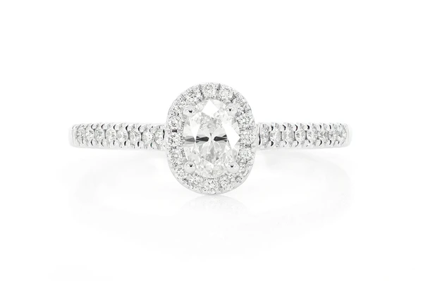 .66ctw - Oval Halo Single Row - Diamond Engagement Ring - All Natural