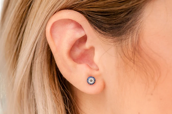 Round Evil Eye Stud Diamond Earrings 14k Solid Gold 0.25ctw