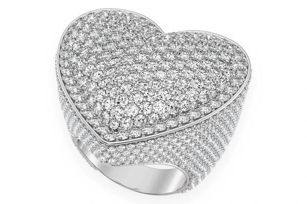 Bubbly Heart Signet Diamond Ring 14k Solid Gold 9.00ctw