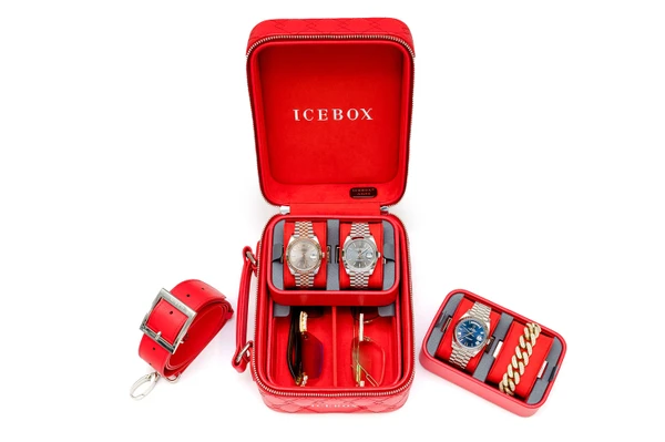 Icebox Leather World Traveler Jewelry Case - 4 Watches Medium