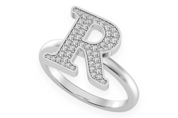 Letter R Diamond Ring 14k Solid Gold 0.50ctw