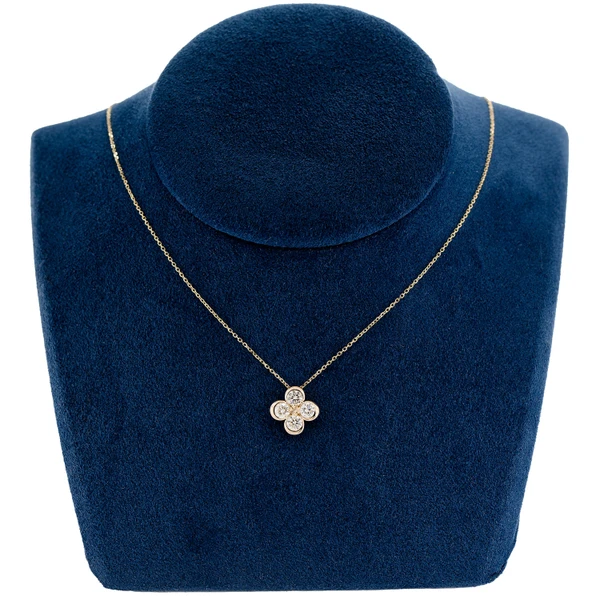 Four Leaf Diamond Clover Diamond Necklace Attached 14k Solid Gold 0.70ctw