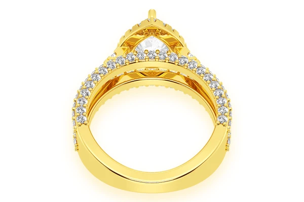 1.50ct Pear Solitaire - Three Row - Diamond Engagement Ring - All Natural