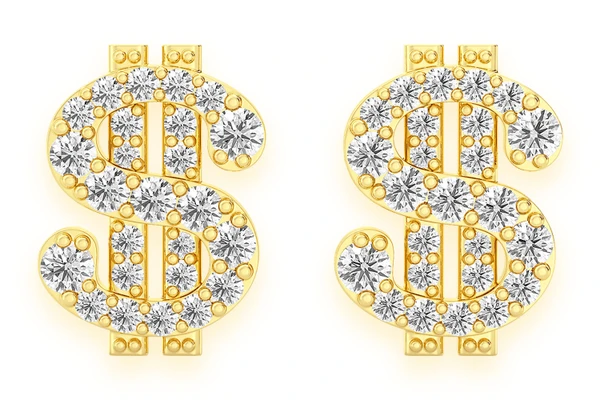 Us Dollar Sign Stud Diamond Earrings 14k Solid Gold 0.35ctw