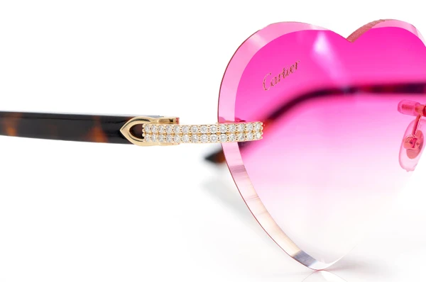 Cartier Glasses Iced Out Diamond Rimless - Pink Heart Lens - 1.60ctw - Yellow Gold