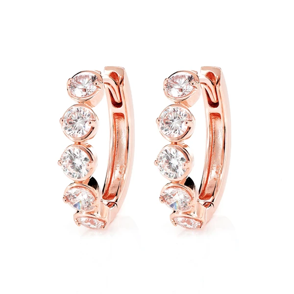 Diamond Huggie Bezel Hoop Earrings 14k Solid Gold 1.10ctw