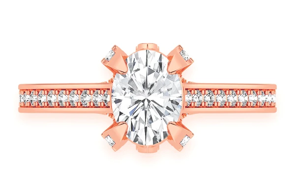 Chant - 1.00ct Oval Solitaire - Deluxe One Row Scallop - Diamond Engagement Ring - All Natural Vs Diamonds