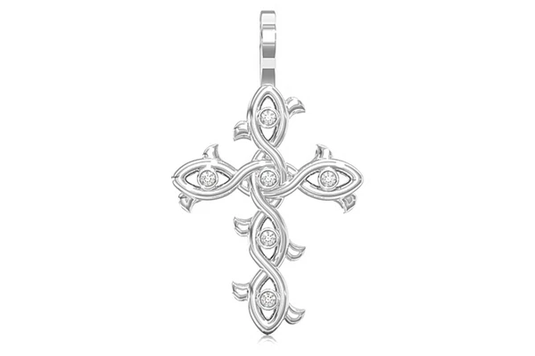Thorn Bezel Cross Diamond Pendant 14k Solid Gold 0.12ctw