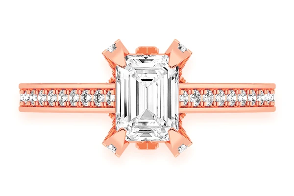 Chant - 1.00ct Emerald Solitaire - Deluxe One Row Scallop - Diamond Engagement Ring - All Natural Vs Diamonds