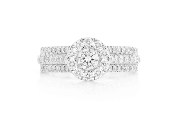 1.10ctw - Three Row Round Halo - Diamond Engagement Ring - All Natural