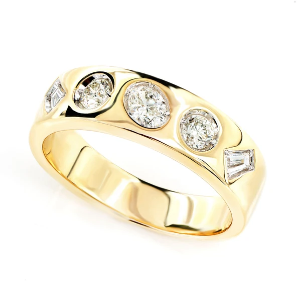 Multi Shape Gypsy Set Diamond Band Ring 14k Solid Gold 0.55ctw