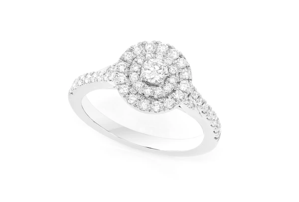 0.75ctw Round Double Halo - Diamond Engagement Ring - All Natural