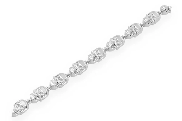 Black Diamond & White Diamond Skull Link Bracelet 14k Solid Gold 1.50ctw