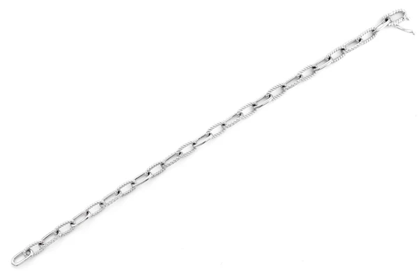 Diamond Pave Enlongated Rolo Link Bracelet 14k Solid Gold 0.70ctw