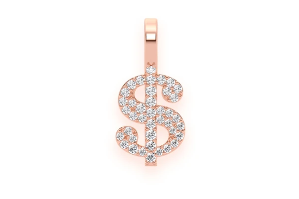 Dollar Sign Diamond Pendant 14k Solid Gold 0.20ctw