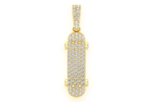 Skateboard Diamond Pendant 14k Solid Gold 0.35ctw