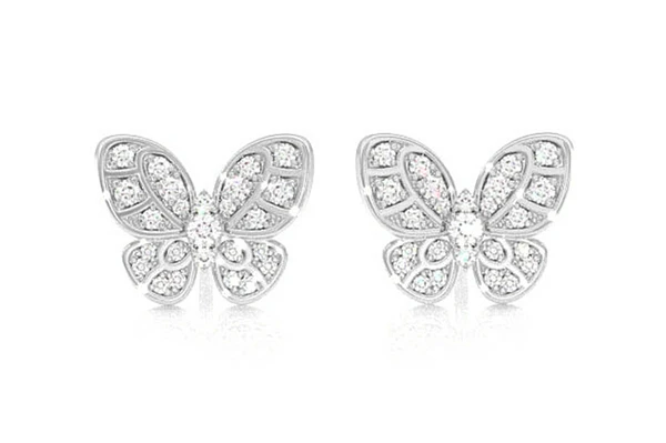 Intricate Butterfly Stud Diamond Earrings 14k Solid Gold 0.35ctw