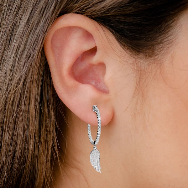 Angel Wing Diamond Hoop Earrings 14k Solid Gold 1.85ctw