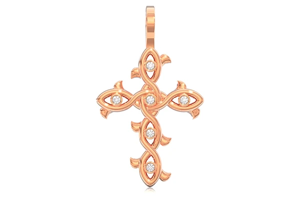 Thorn Bezel Cross Diamond Pendant 14k Solid Gold 0.12ctw