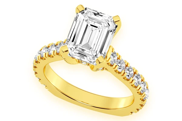 Thinn - Emerald Cut One Row Under Halo Diamond Ring 14k Solid Gold 3.00ctw