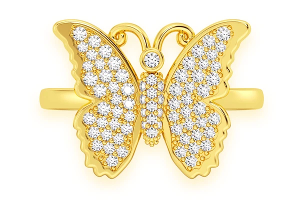 Butterfly Diamond Ring 14k Solid Gold 0.40ctw