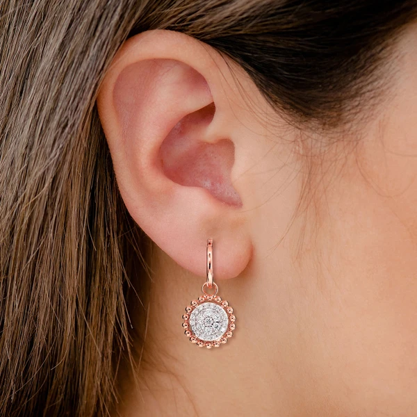 Dangling Diamond Halo Cluster Earrings 14k Solid Gold 0.60ctw