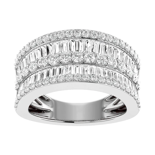 Round And Baguette Wide Diamond Band 14k Solid Gold 1.85ctw