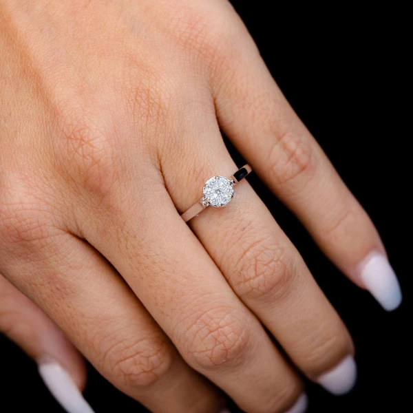 Cathedral Round Cluster Diamond Engagement Ring 14 Solid Gold - All Natural - 0.25ctw